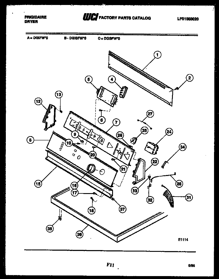 CONSOLE AND CONTROL PARTS Diagram and Parts List for DGSFL0  Frigidaire Dryer