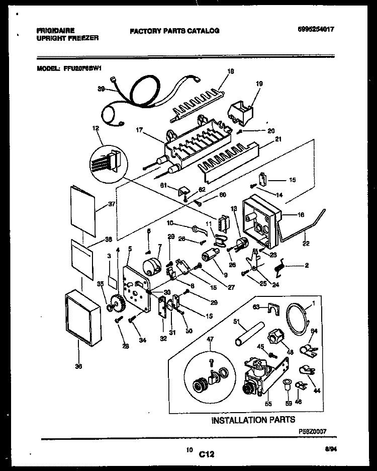 ICE MAKER AND INSTALLATION PARTS Diagram and Parts List for FFU20F6BW1  Frigidaire Freezer