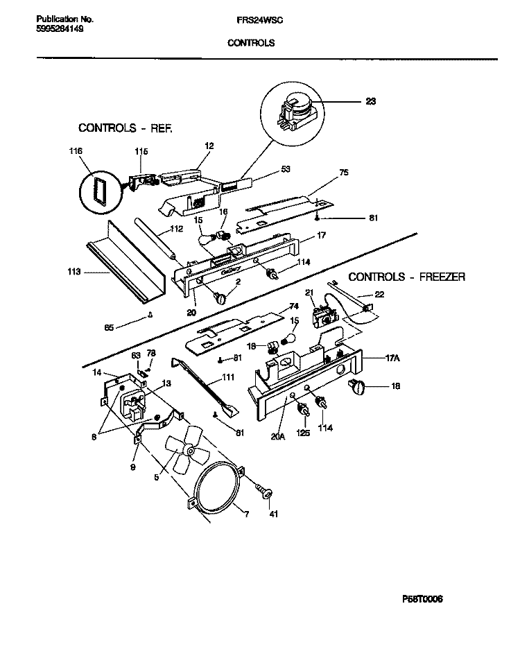 CONTROLS Diagram and Parts List for FRS24WSCB0  Frigidaire Refrigerator