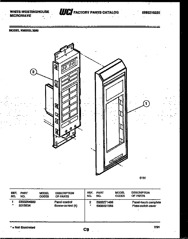 CONTROL PANEL Diagram and Parts List for KM935LXM5  Frigidaire Microwave