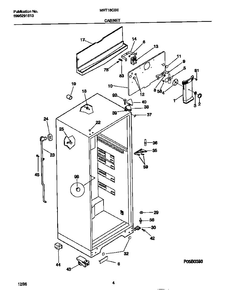 CABINET Diagram and Parts List for MRT18CSED1  Frigidaire Refrigerator