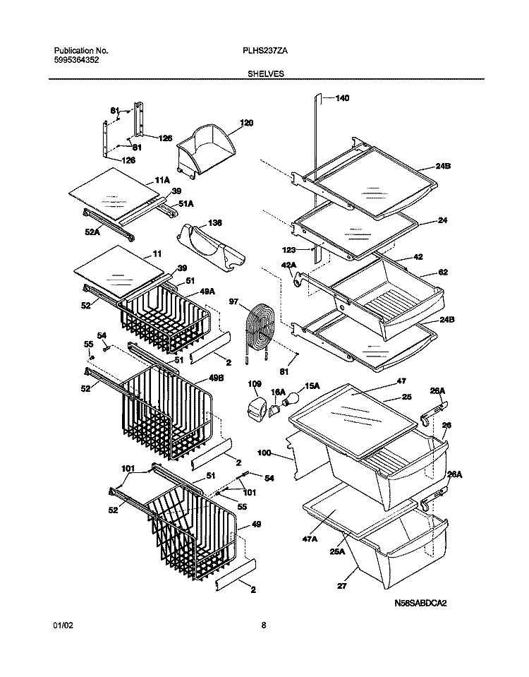 SHELVES Diagram and Parts List for PLHS237ZAB0  Frigidaire Refrigerator