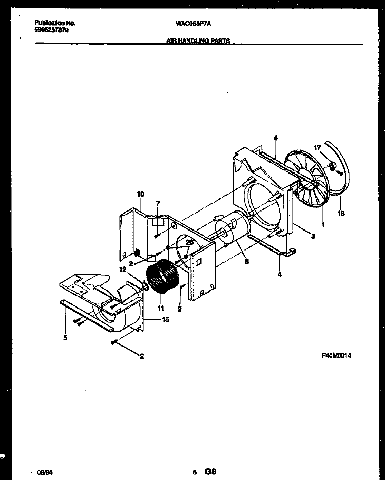 AIR HANDLING PARTS Diagram and Parts List for WAC056P7A2  Frigidaire Air Conditioner