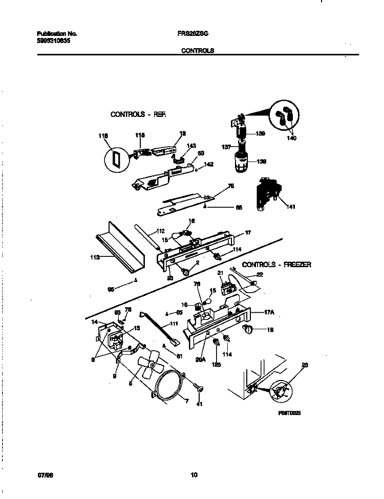CONTROLS Diagram and Parts List for FRS26ZSGB0  Frigidaire Refrigerator