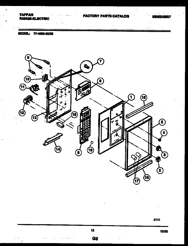 CONTROL PANEL Diagram and Parts List for 77-4950-23-05  Tappan Microwave Oven Combo