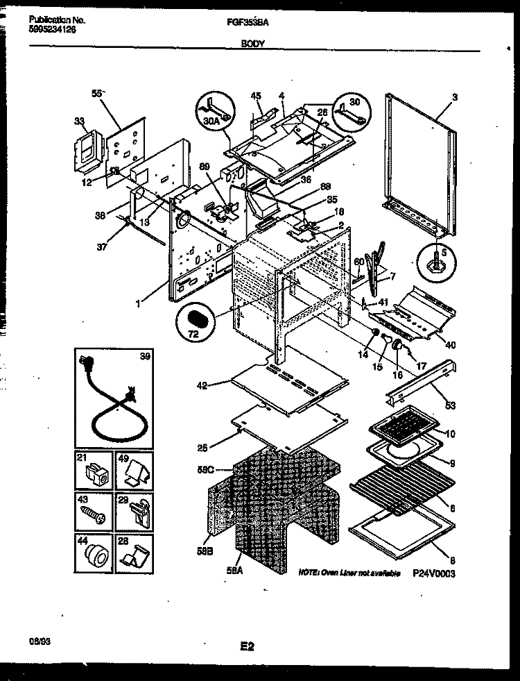 BODY PARTS Diagram and Parts List for FGF353BADA  Frigidaire Range