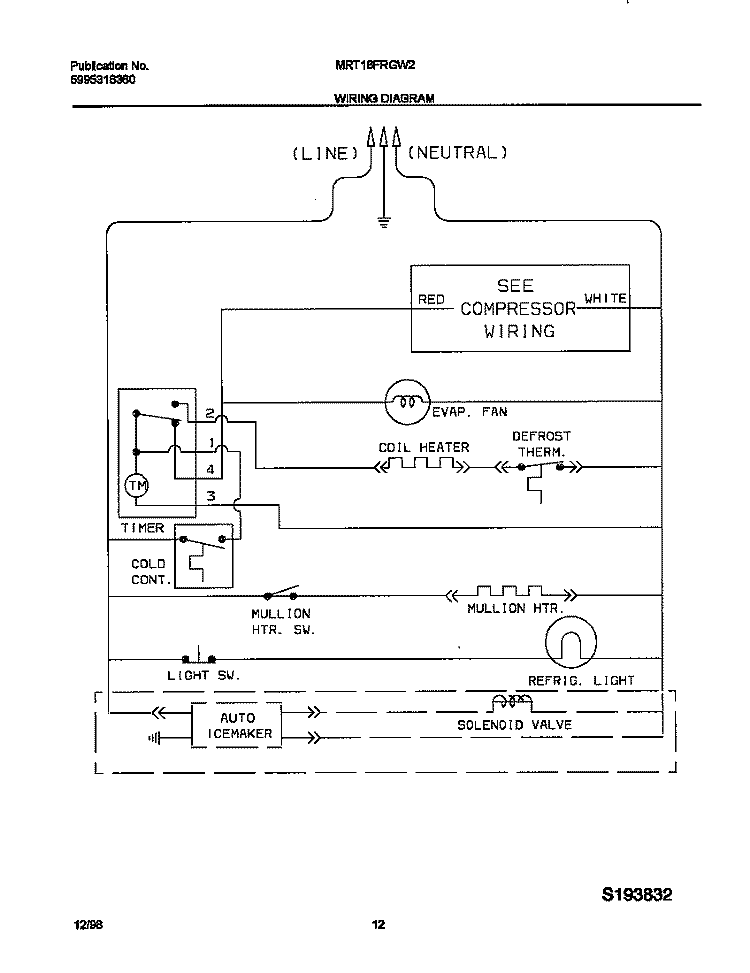 WIRING DIAGRAM Diagram and Parts List for MRT16FRGW2  Frigidaire Refrigerator