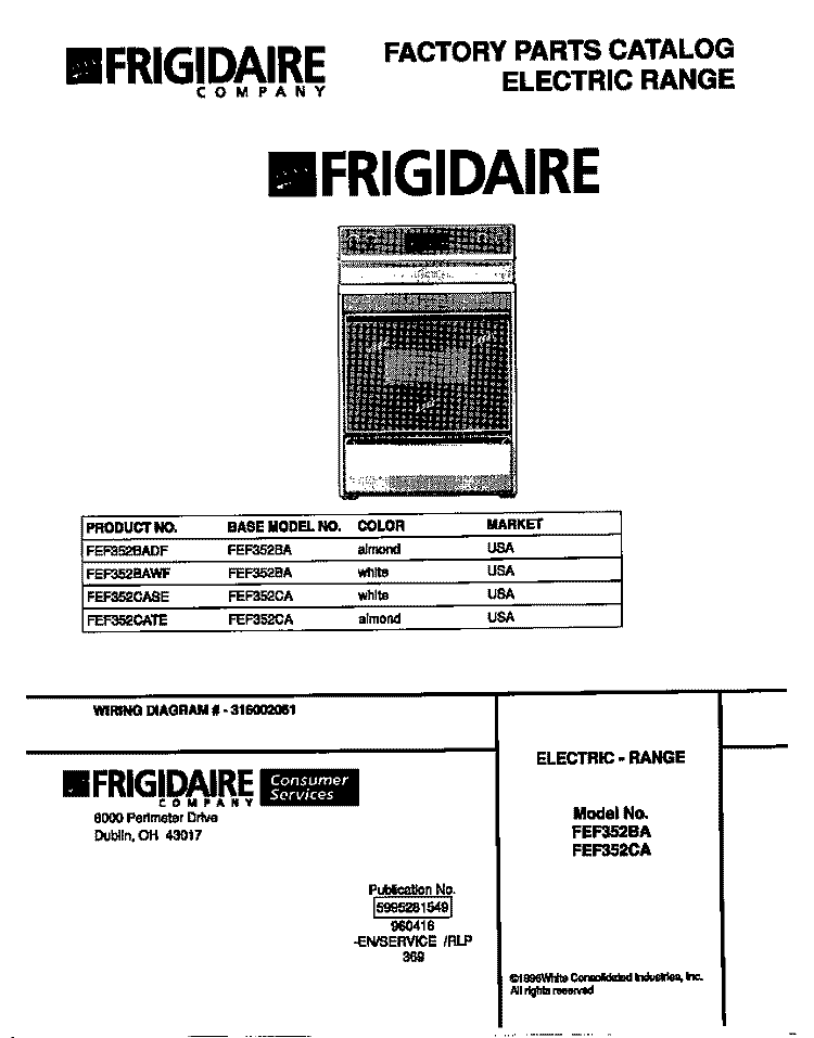 COVER Diagram and Parts List for FEF352CASE  Frigidaire Range