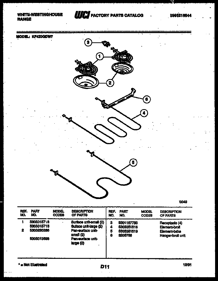 BROILER PARTS Diagram and Parts List for KF420GDD7  Frigidaire Range
