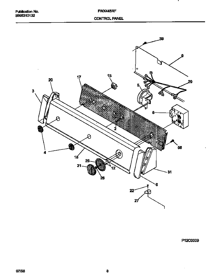 CONTROL PANEL Diagram and Parts List for FWX445RFT1  Frigidaire Washer
