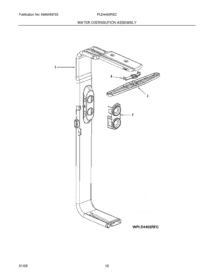 WATER DISTRIBUTION Diagram and Parts List for PLD4460REC  Frigidaire Dishwasher