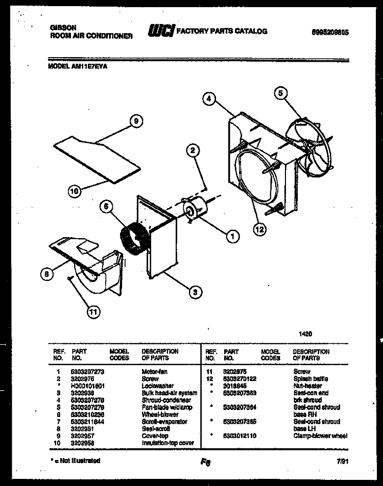 AIR HANDLING PARTS Diagram and Parts List for AM11E7EYA  Gibson Air Conditioner