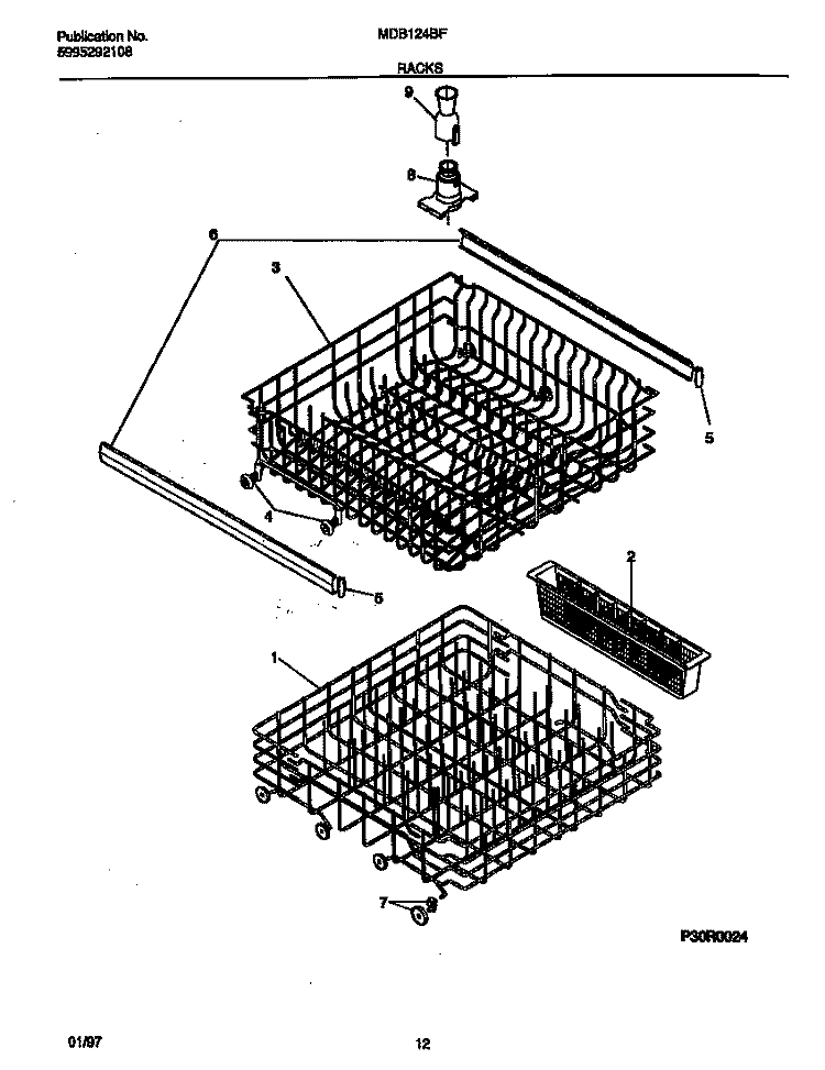 RACKS Diagram and Parts List for MDB124BFR1  Frigidaire Dishwasher