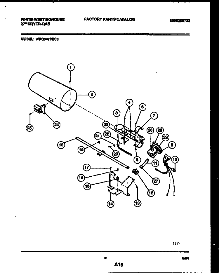 BURNER, IGNITER AND VALVE Diagram and Parts List for WDG547PBS0  Frigidaire Dryer