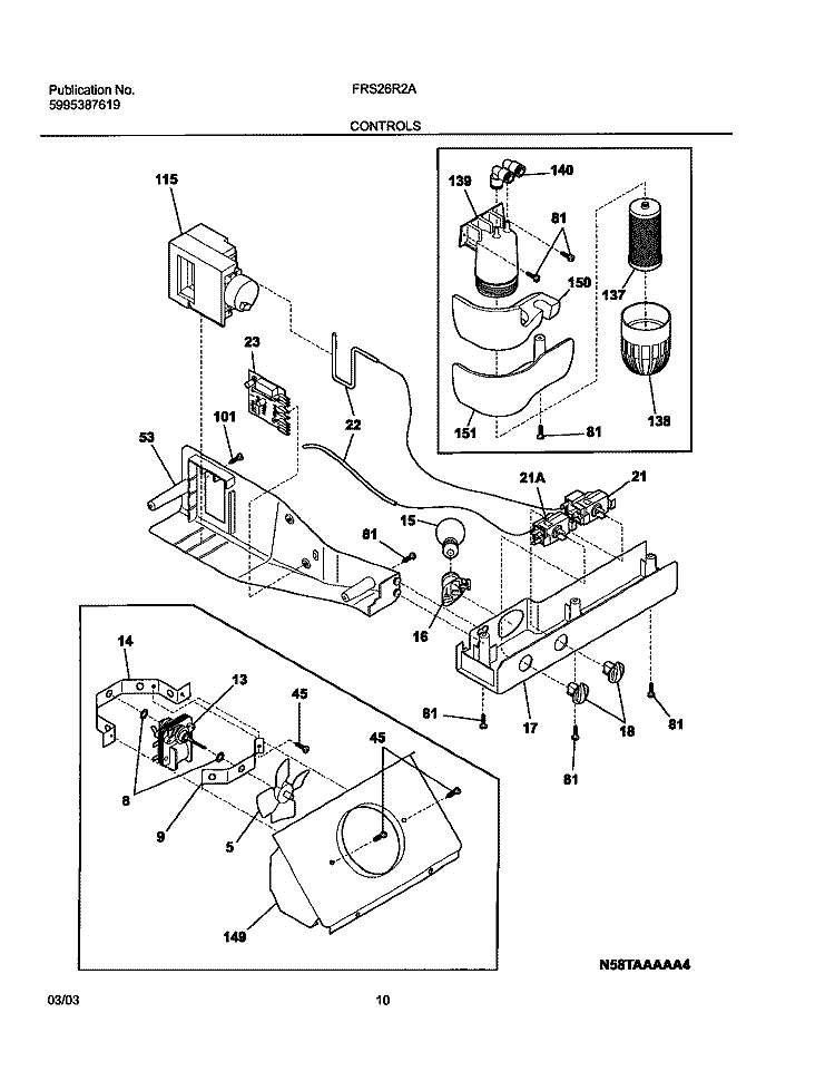 CONTROLS Diagram and Parts List for FRS26R2AW5  Frigidaire Refrigerator
