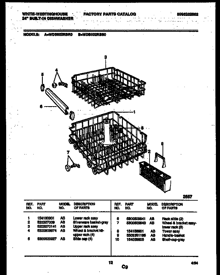 RACKS AND TRAYS Diagram and Parts List for WDB632RBR0  Frigidaire Dishwasher