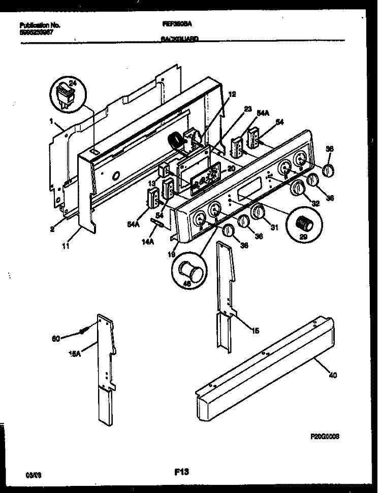 BACKGUARD Diagram and Parts List for FEF350BAWA  Frigidaire Range