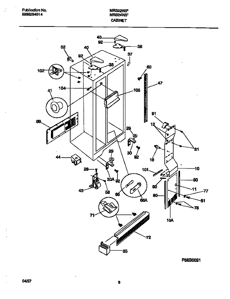 CABINET Diagram and Parts List for MRS24WIFW0  Frigidaire Refrigerator