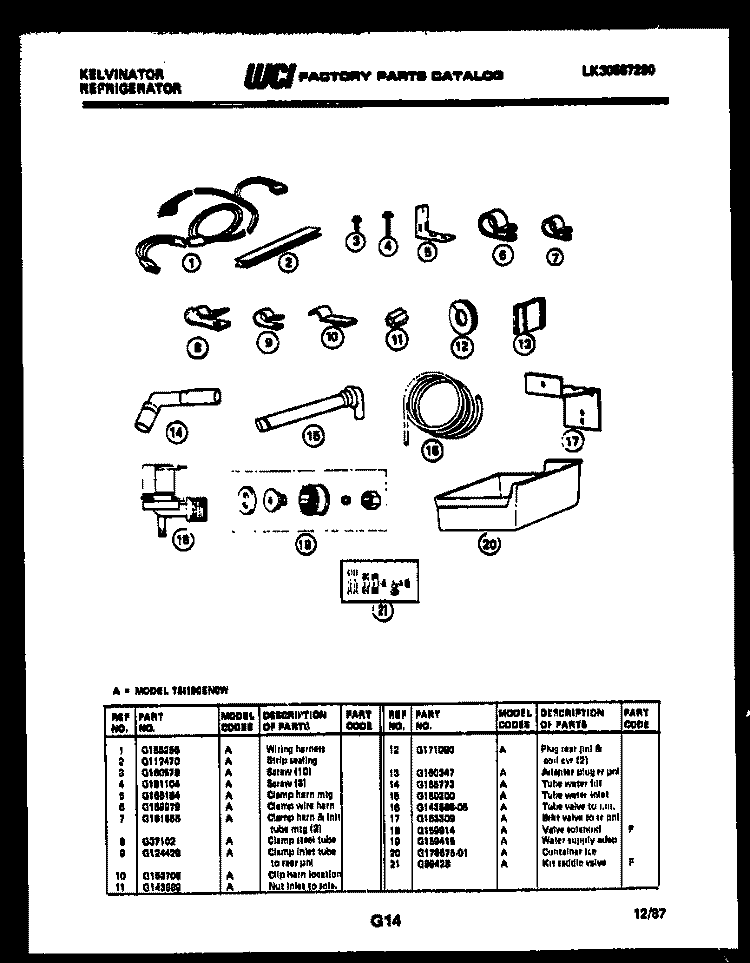 ICE MAKER INSTALLATION PARTS Diagram and Parts List for TSI180EN0W  Kelvinator Refrigerator