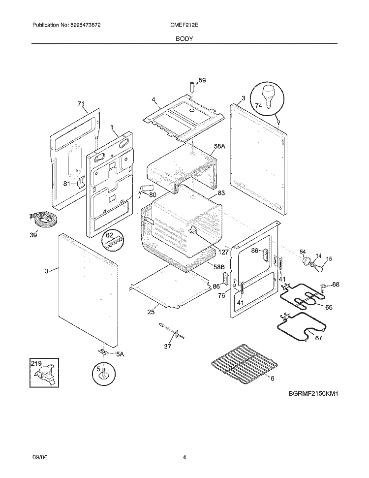 BODY Diagram and Parts List for CMEF212ES2  Uni Range