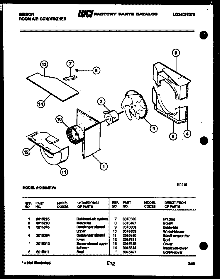 AIR HANDLING PARTS Diagram and Parts List for AK18E4RVA  Gibson Air Conditioner