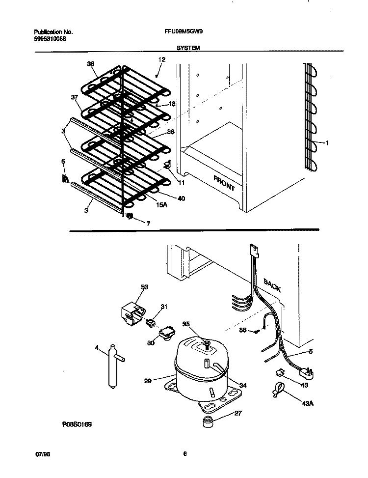 SYSTEM Diagram and Parts List for FFU09M5GW0  Frigidaire Freezer