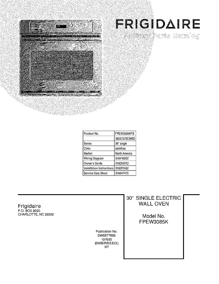 COVER Diagram and Parts List for FPEW3085KFB  Frigidaire Range