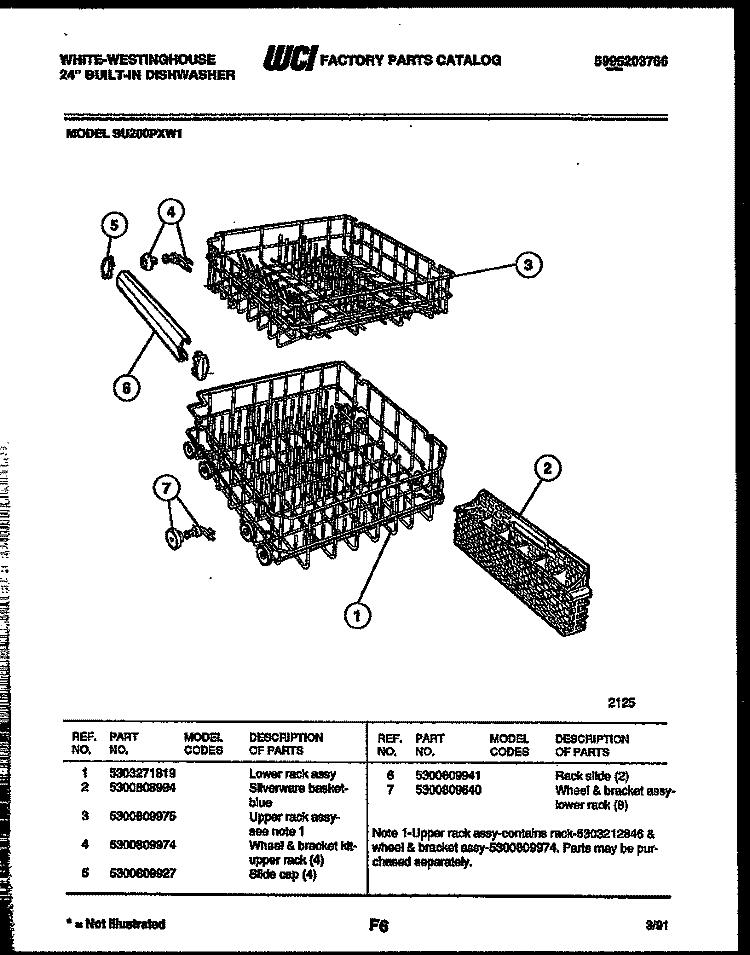 RACKS AND TRAYS Diagram and Parts List for SU200PXW1  Frigidaire Dishwasher