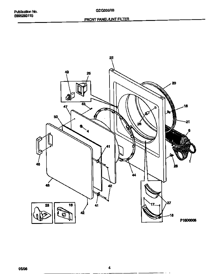 FRONT PANEL / LINT FILTER Diagram and Parts List for GDG336RBD2  Gibson Dryer