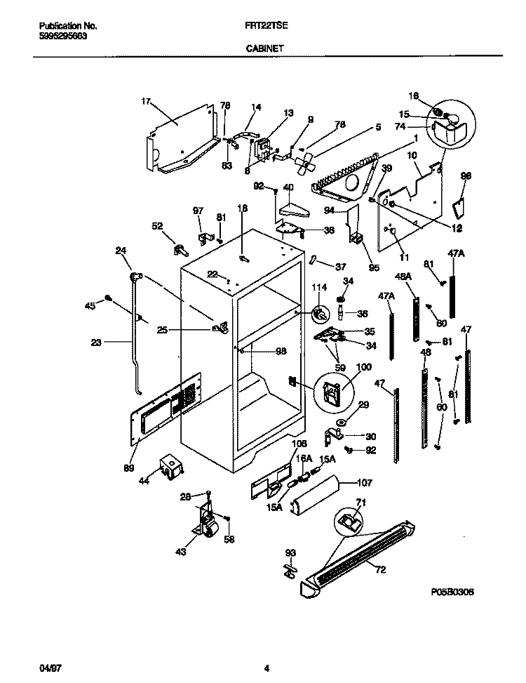 CABINET Diagram and Parts List for FRT22TSEW1  Frigidaire Refrigerator