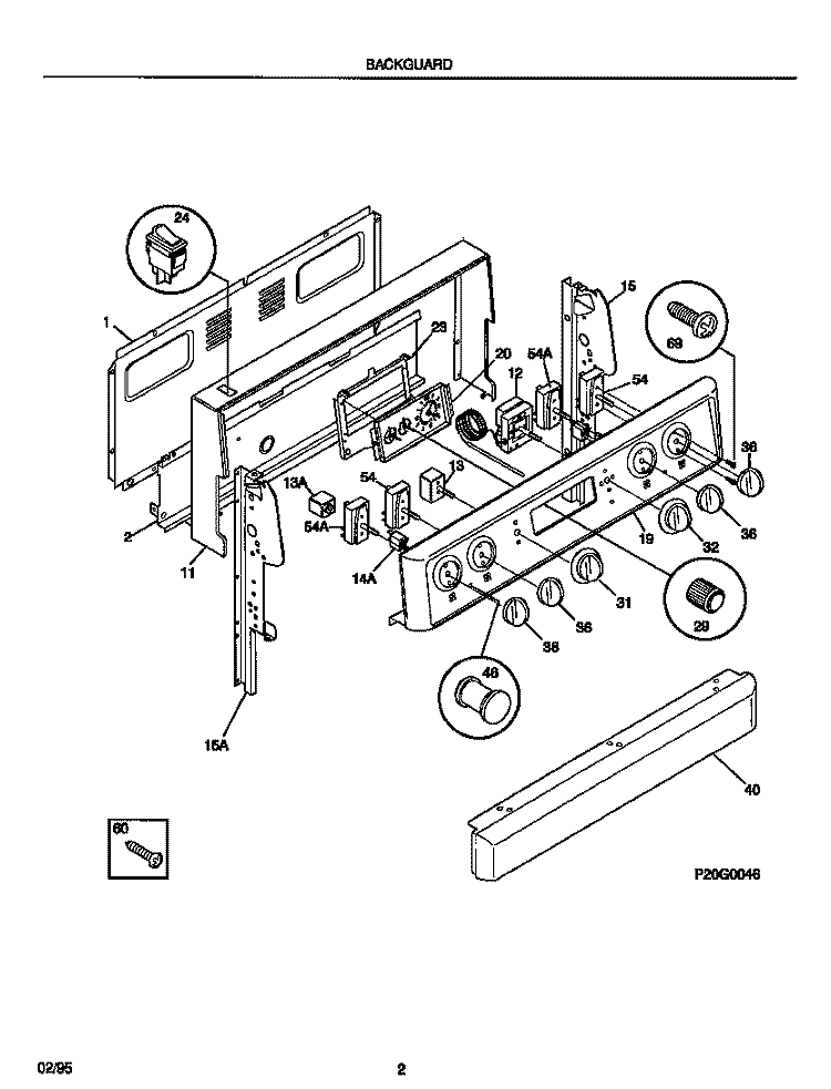 BACKGUARD Diagram and Parts List for FEF323CASB  Frigidaire Range