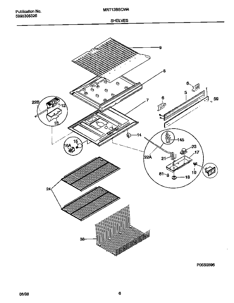 SHELVES Diagram and Parts List for MRT13BSCW4  Frigidaire Refrigerator