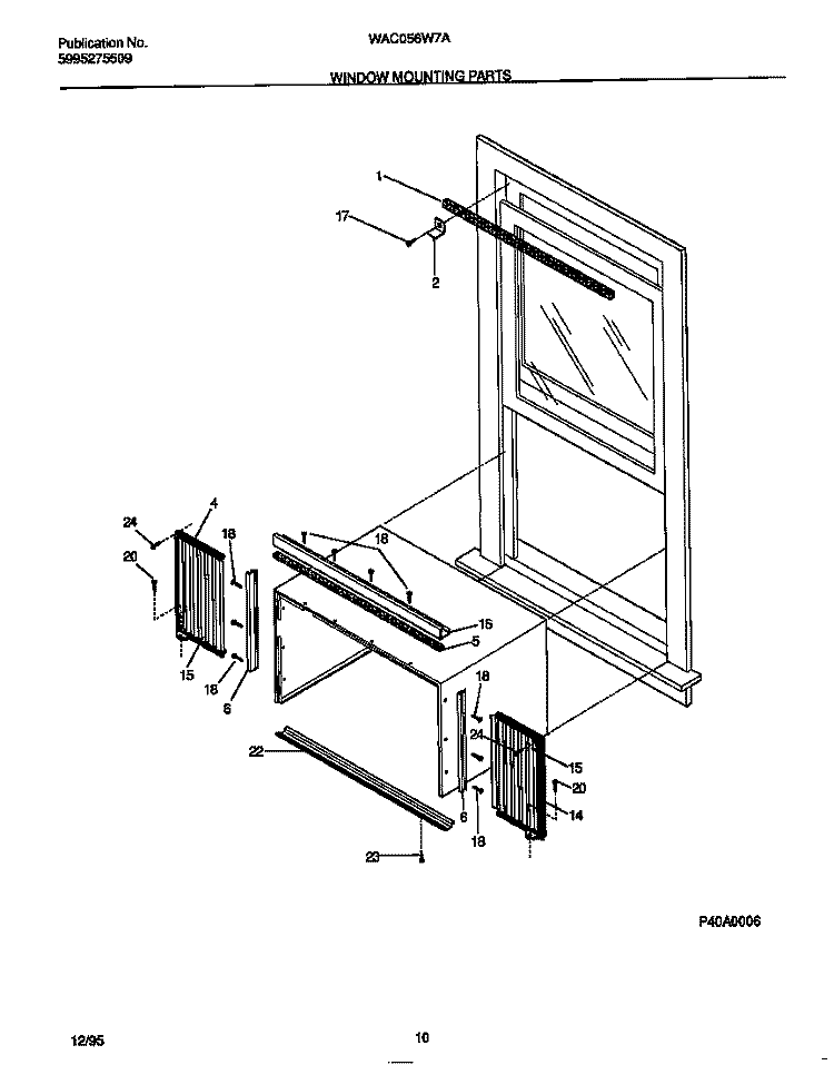 WINDOW MOUNTING PARTS Diagram and Parts List for WAC056W7A5  Frigidaire Air Conditioner