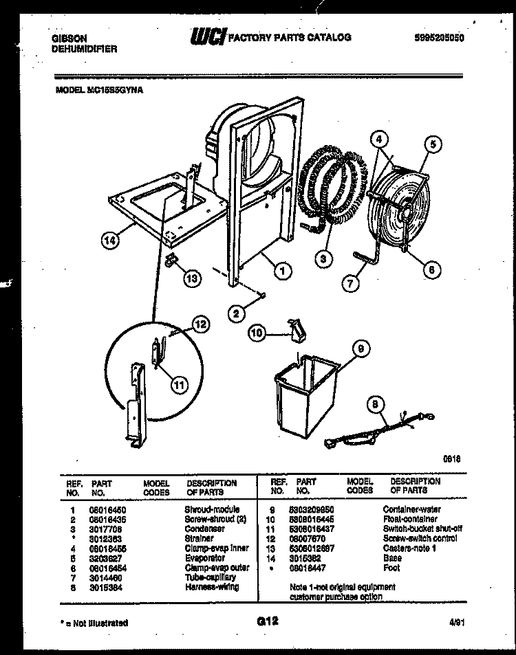 WATER AND CONDENSING PARTS Diagram and Parts List for MC15S5GYNA  Gibson Dehumidifier