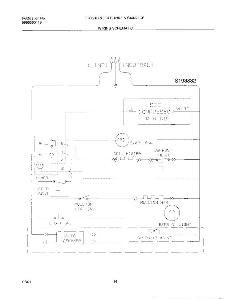WIRING SCHEMATIC Diagram and Parts List for F44N21CED2  Frigidaire Refrigerator