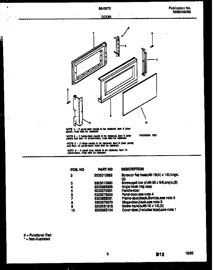 DOOR PARTS Diagram and Parts List for 56-2272-10-02  Tappan Microwave