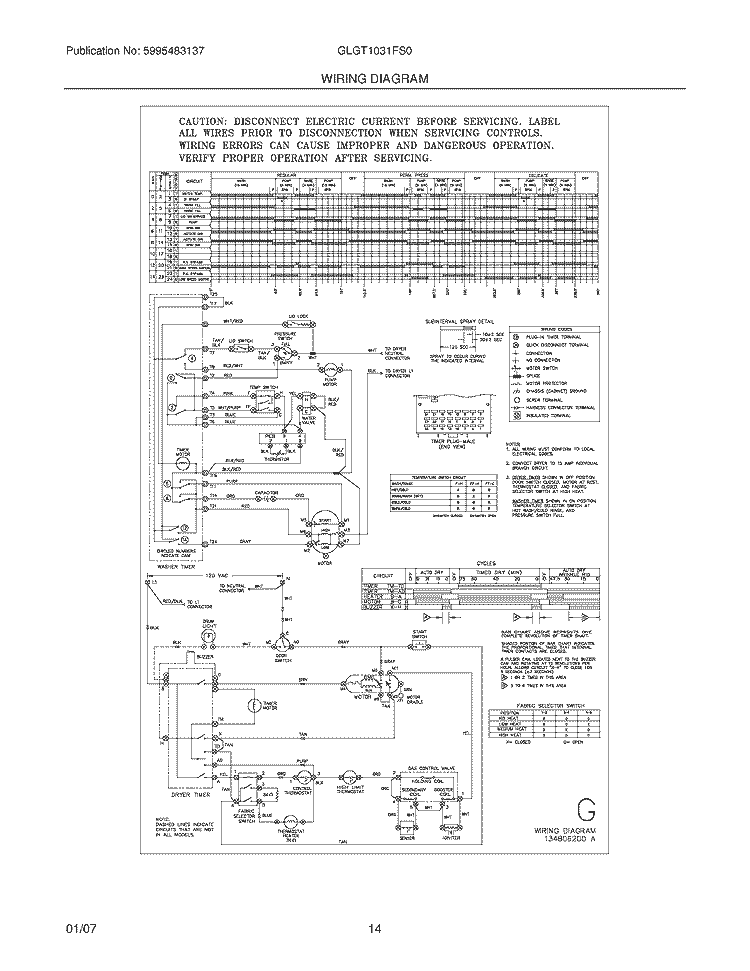 WIRING DIAGRAM Diagram and Parts List for GLGT1031FS0  Frigidaire Washer Dryer Combo