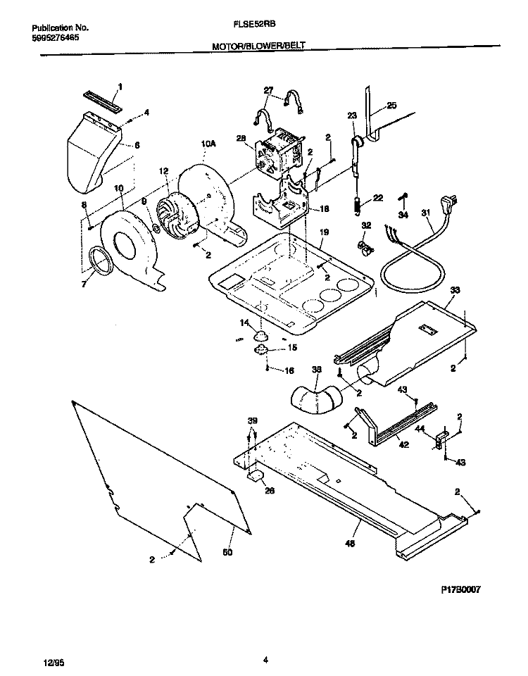 MOTOR / BLOWER / BELT Diagram and Parts List for FLXE52RBS1  Frigidaire Washer Dryer Combo