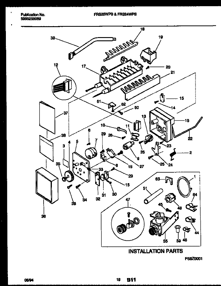 ICE MAKER AND INSTALLATION PARTS Diagram and Parts List for FRS24WPBD0  Frigidaire Refrigerator