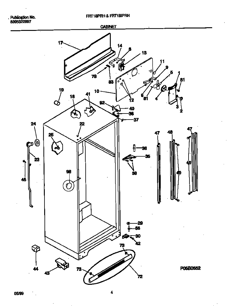 CABINET Diagram and Parts List for FRT18PRHW0  Frigidaire Refrigerator