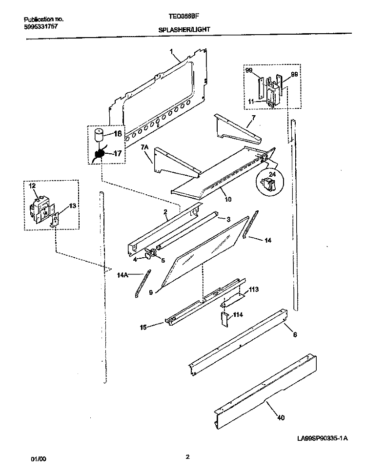 SPLASHER Diagram and Parts List for TEO356BFW2  Tappan Range