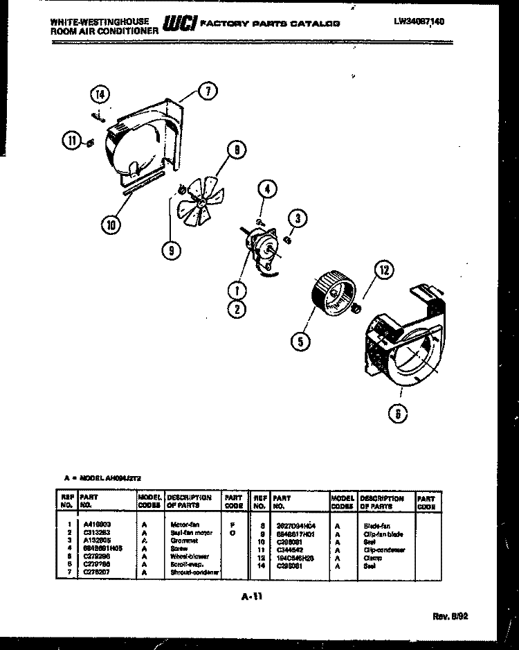 COMPRESSOR PARTS Diagram and Parts List for AL099K1A1  Frigidaire Air Conditioner
