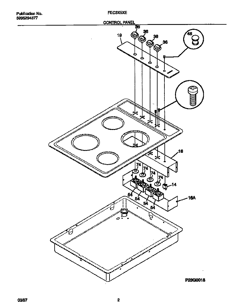 CONTROL PANEL Diagram and Parts List for FEC3X5XEBB  Frigidaire Cooktop