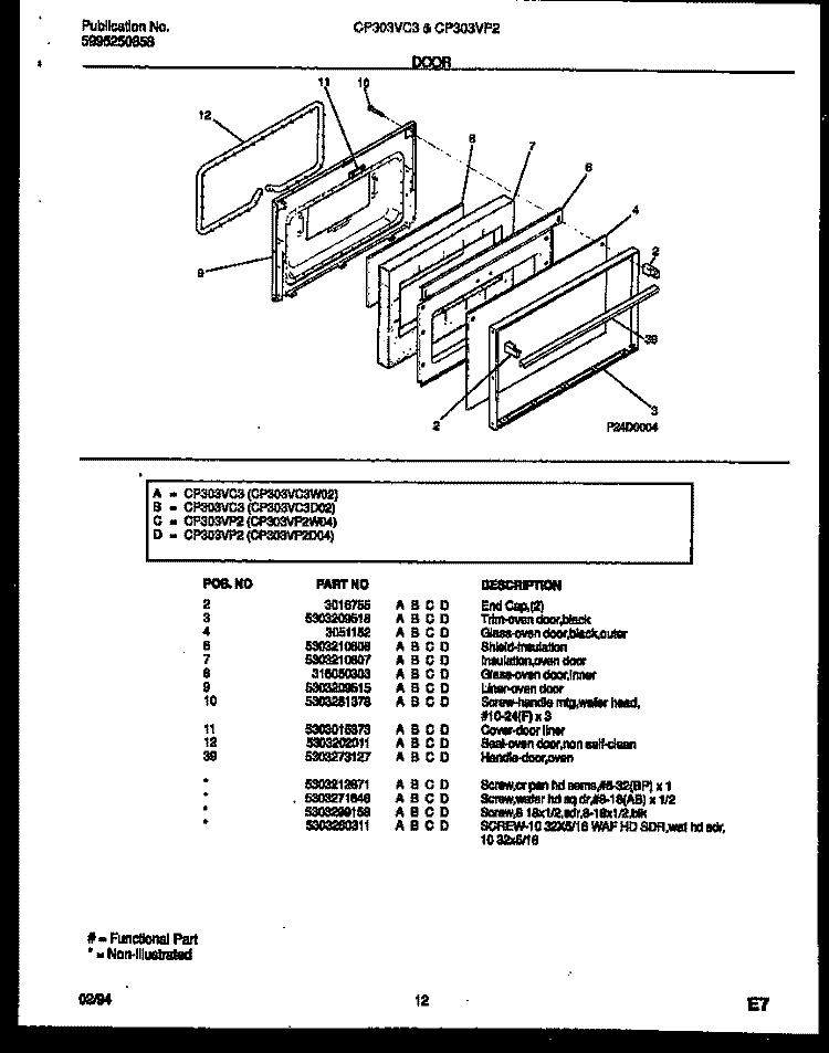 DOOR PARTS Diagram and Parts List for CP303VC3D2  Frigidaire Range