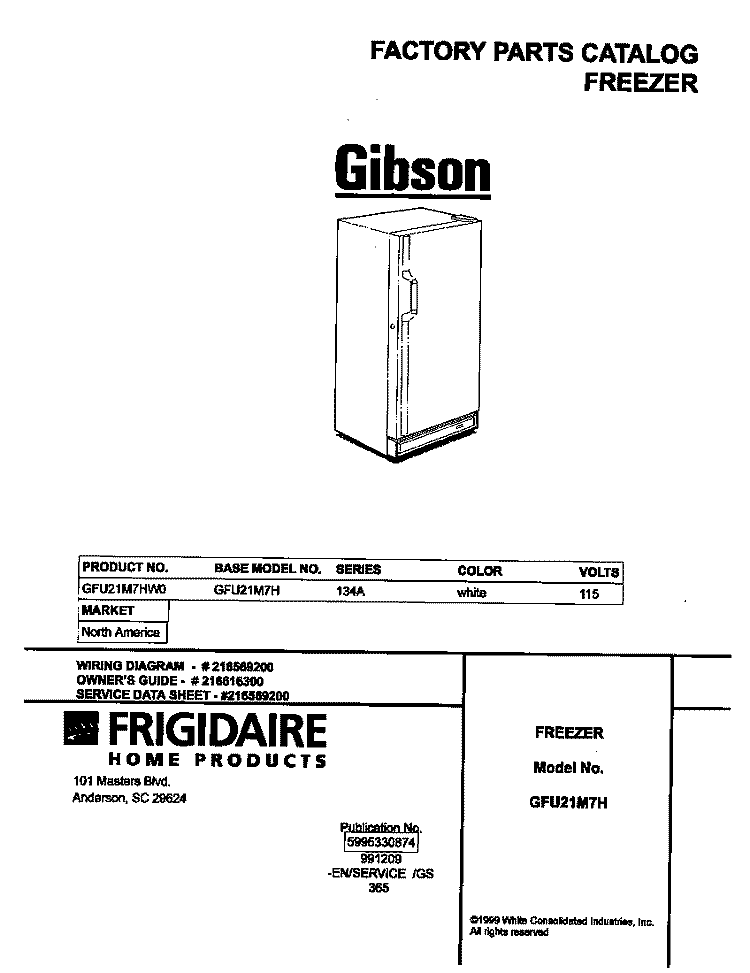 COVER Diagram and Parts List for GFU21M7HW0  Gibson Freezer