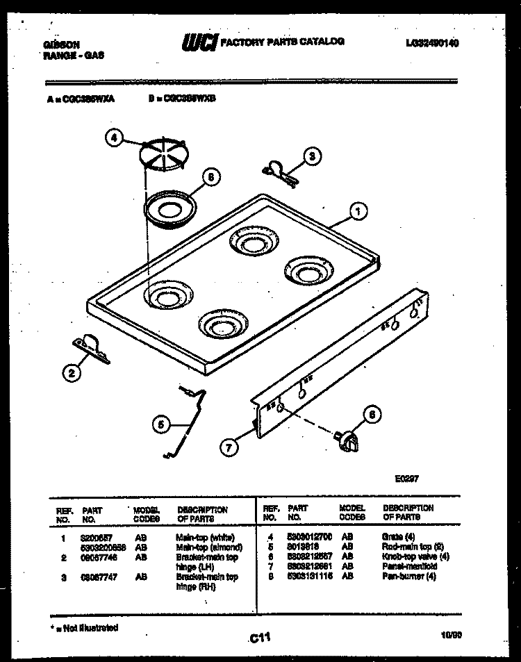 COOKTOP PARTS Diagram and Parts List for CGC3S5WXB  Gibson Range