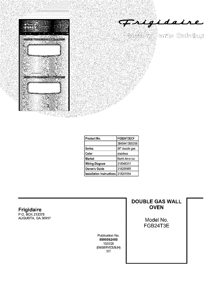 COVER Diagram and Parts List for FGB24T3ECF  Frigidaire Range