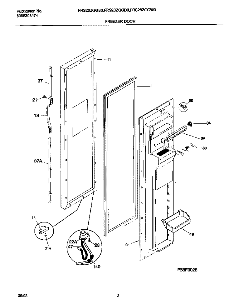 FREEZER DOOR Diagram and Parts List for FRS26ZGGB0  Frigidaire Refrigerator