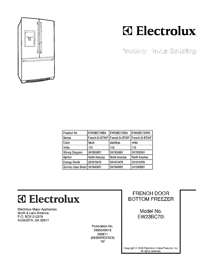 COVER Diagram and Parts List for EW23BC70IB0  Electrolux Refrigerator