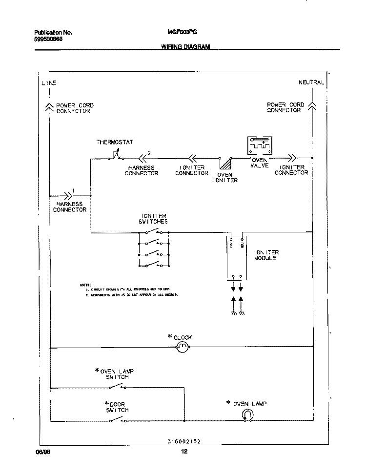 WIRING DIAGRAM Diagram and Parts List for MGF303PGDA  Frigidaire Range